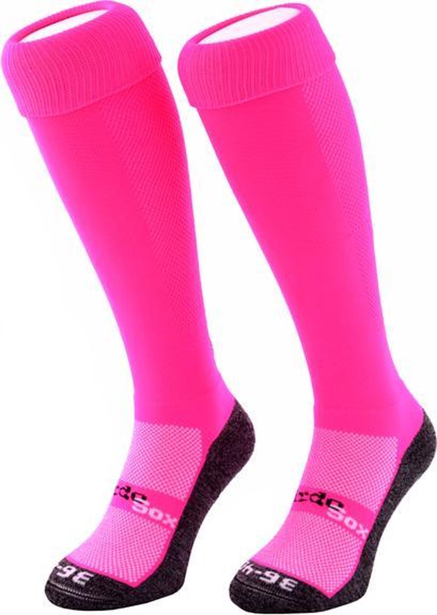 Hockey sokken_voetbalsokken fluor roze 1