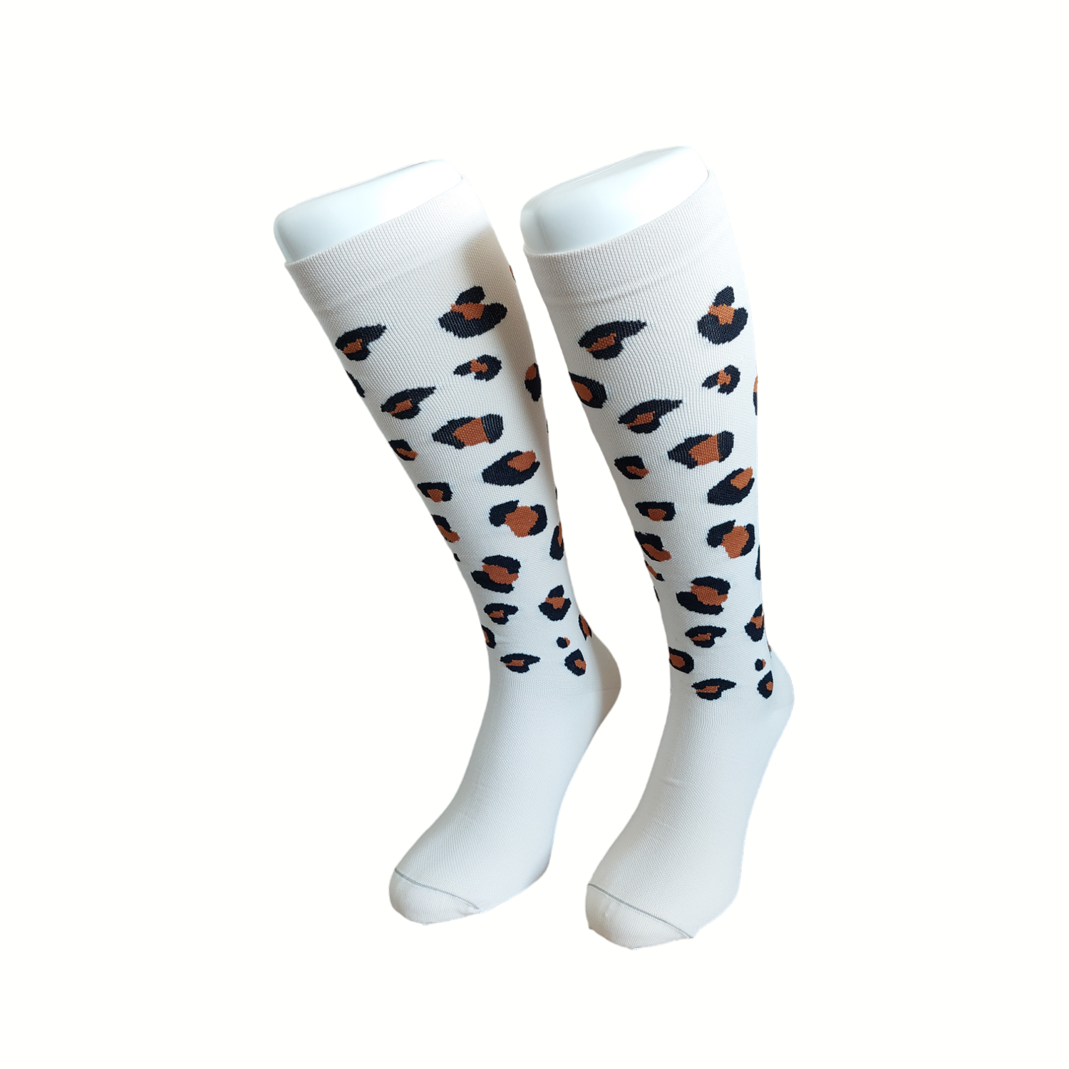 Compresssie sokken Licht bruin met panter print kniehoogte 1