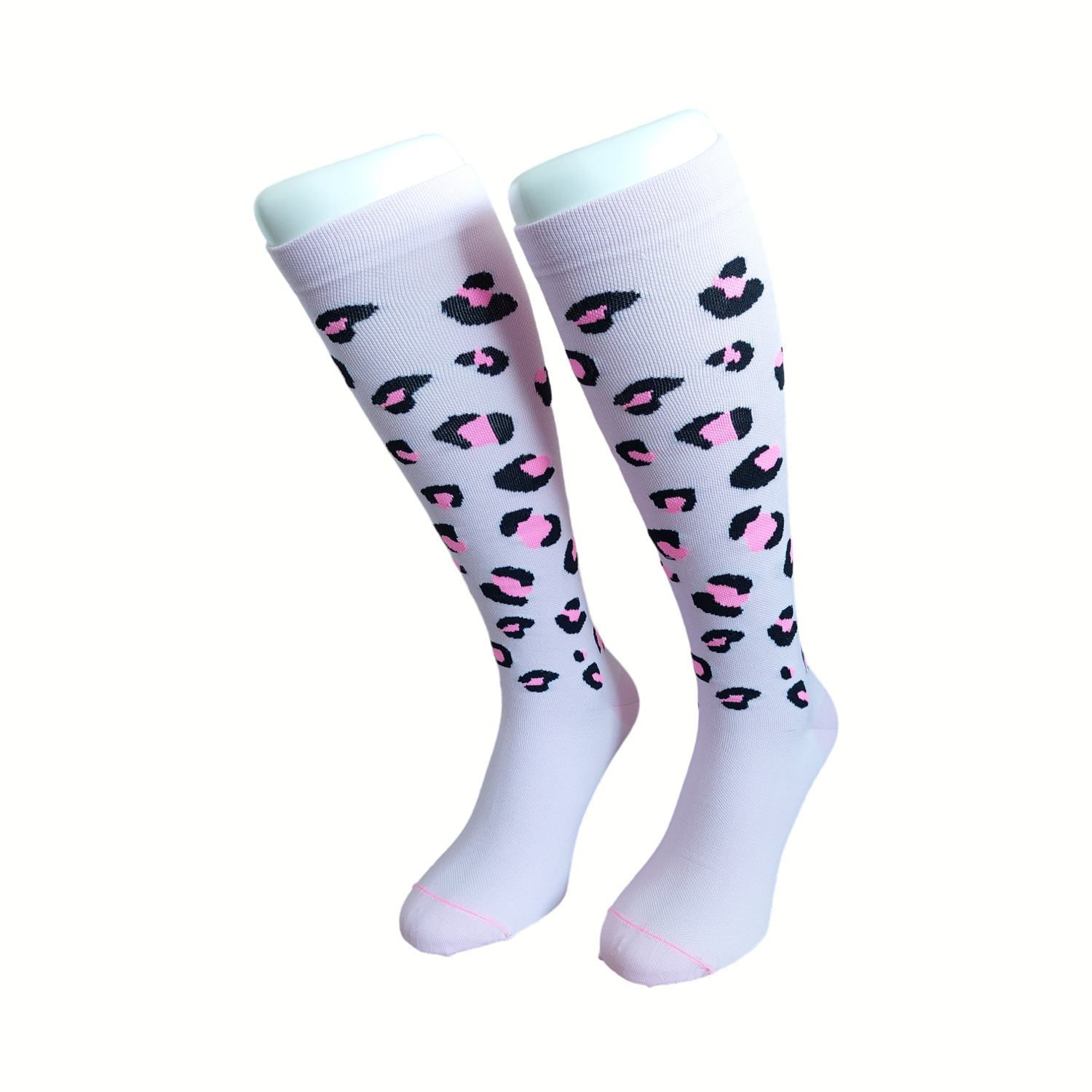 Compresssie sokken roze met panter print kniehoogte 1